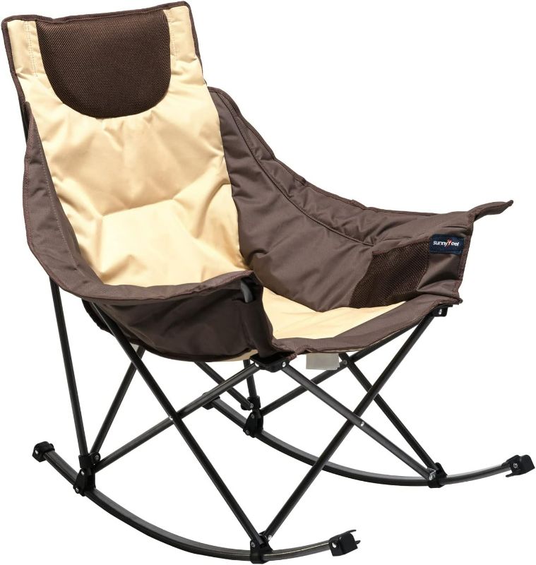 Photo 1 of SUNNYFEEL (GREEN) Rocking Camping Chair, Luxury Padded Recliner, Oversized Folding Lawn Chair with Pocket, Heavy Duty for Outdoor/Picnic/Lounge/Patio, Portable Camp Rocker Chairs with Carry Bag