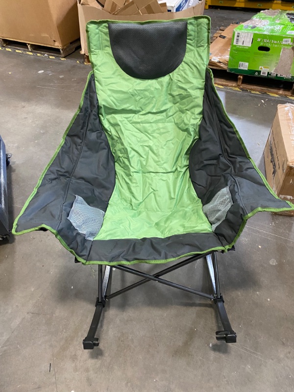 Photo 2 of SUNNYFEEL (GREEN) Rocking Camping Chair, Luxury Padded Recliner, Oversized Folding Lawn Chair with Pocket, Heavy Duty for Outdoor/Picnic/Lounge/Patio, Portable Camp Rocker Chairs with Carry Bag