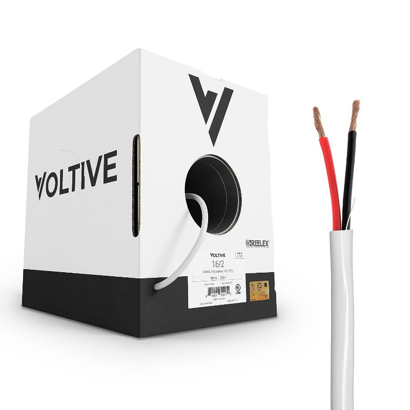 Photo 1 of Voltive 16/2 Speaker Wire - 16 AWG/Gauge 2 Conductor - UL Listed in Wall Rated (CL2/CL3) - Oxygen-Free Copper (OFC) - 500 Foot Bulk Cable Pull Box - White