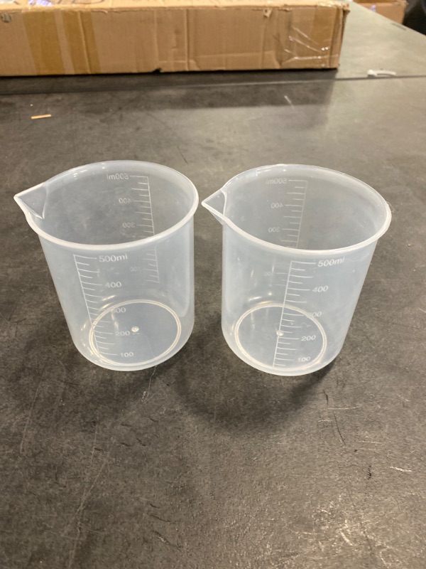 Photo 2 of  Measuring Cup 500ml PP Plastic Graduated Beaker Transparent for Lab Kitchen liquids 2pcs