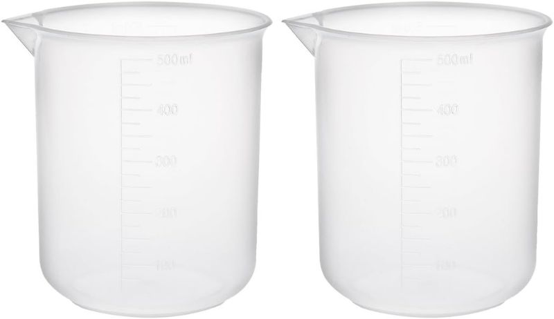 Photo 1 of  Measuring Cup 500ml PP Plastic Graduated Beaker Transparent for Lab Kitchen liquids 2pcs