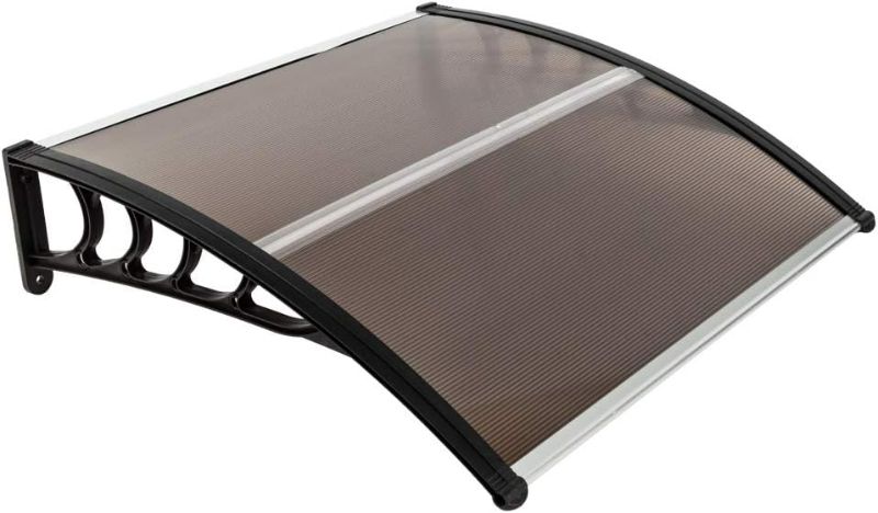 Photo 1 of 116 inch / 78 inch / 39 inch Window Awning Outdoor Polycarbonate Hollow Sheet Door Patio Canopy (40''x 40'', Dark Brown Canopy + Black Bracket
