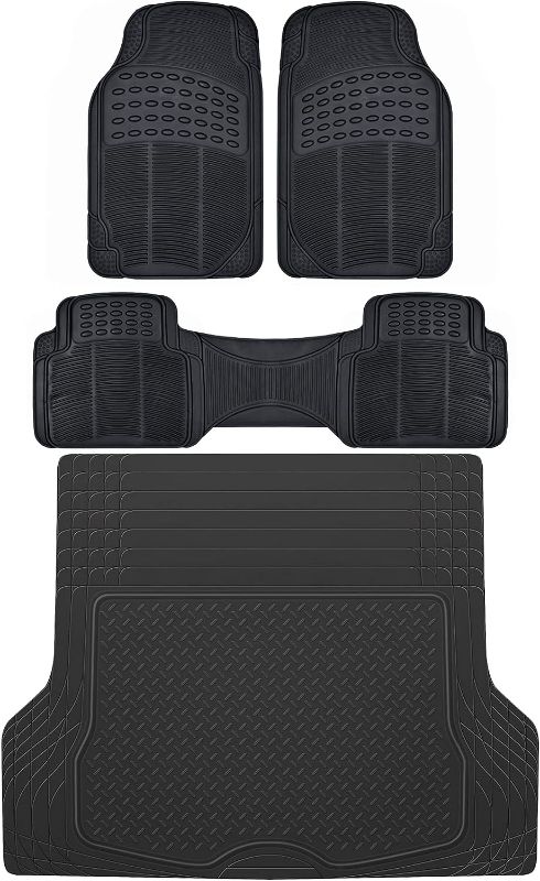 Photo 1 of BDK Proliner All Weather Rubber Auto Floor Mats and Trunk Cargo Liner - Front & Rear Heavy Duty Set Fit for Car SUV Van and Truck, Black, 4 Pieces (Trim to Fit)