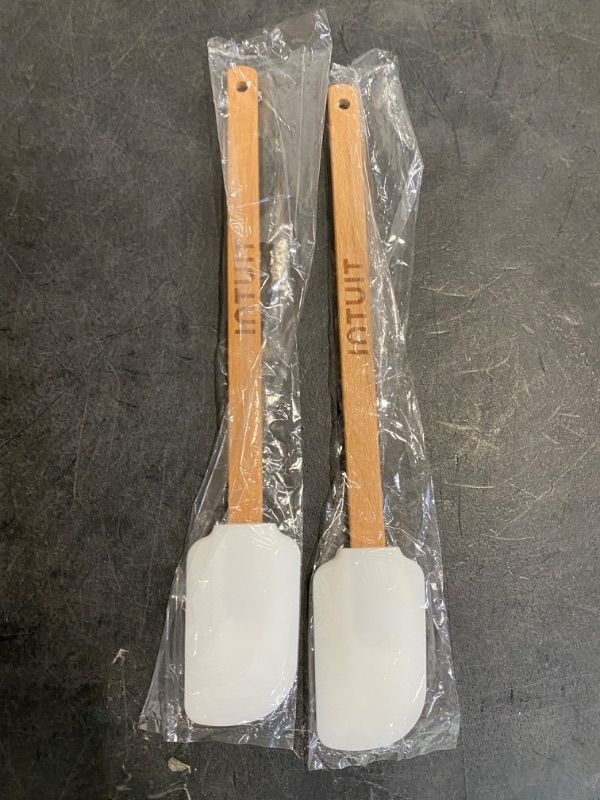 Photo 2 of ( 2-PACK)White Flex-Core Wood Handled Silicone Spatula, Non-Stick, Heat-Resistant, BPA-Free, Dishwasher-Safe 