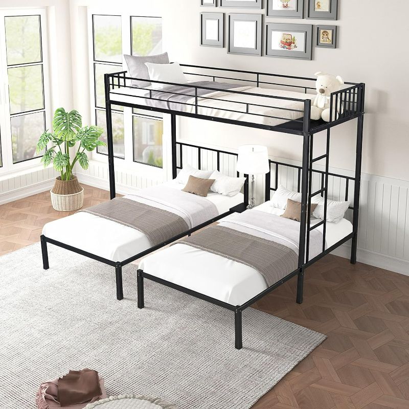 Photo 1 of Triple Bunk Beds,Metal Twin Over Twin/Twin Bunk Bed with Guardrails