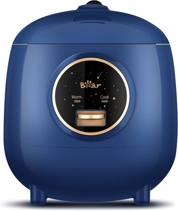 Photo 1 of Bear Mini Rice Cooker 2 Cups Uncooked, 1.2L Portable Non-Stick Small Travel Rice Cooker, BPA Free, One Button to Cook and Keep Warm Function, Blue