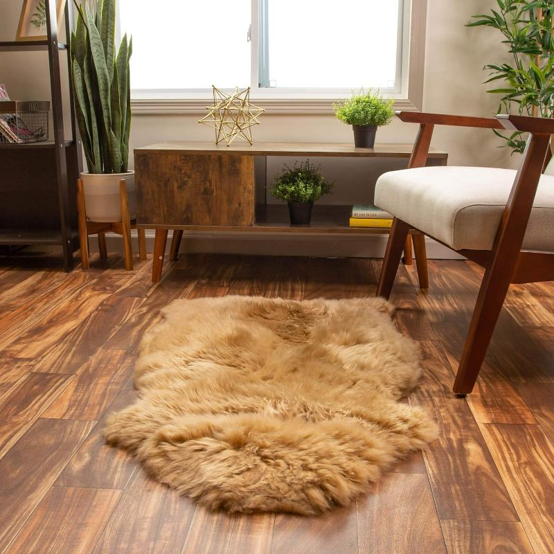 Photo 1 of Super Area Rugs Genuine New Zealand Fluffy Sheepskin Rug for Bedroom Living Room, Beige Brown, Large 2' x 3' Single Pelt