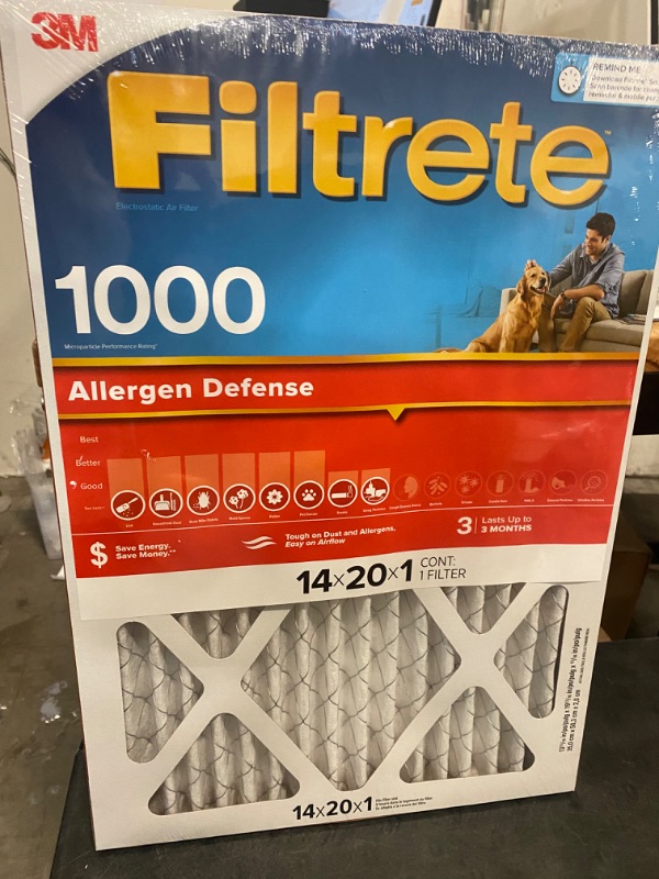 Photo 2 of Filtrete 14x20x1 Air Filter, MPR 1000, MERV 11, Micro Allergen Defense 3-Month Pleated 1-Inch Air Filters, 4 Filters