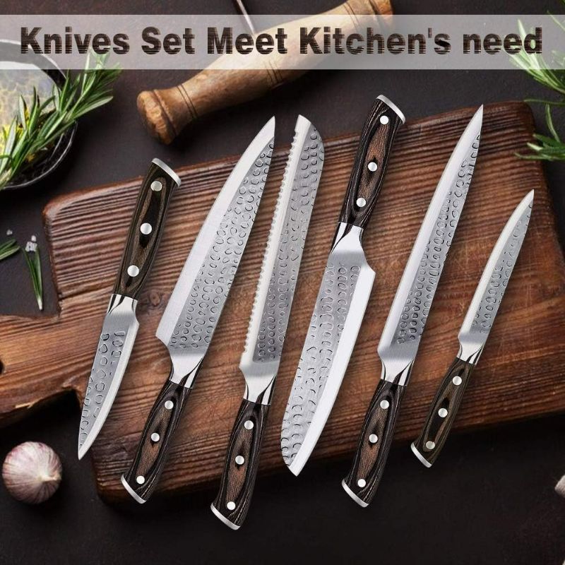 Photo 2 of Kitchen Knife Set, 16-Piece Knife Set with Built-in Sharpener and Wooden Block, Precious Wengewood Handle for Chef Knife Set, German Stainless Steel Knife Block Set, Ultra Sharp Full Tang Forged
