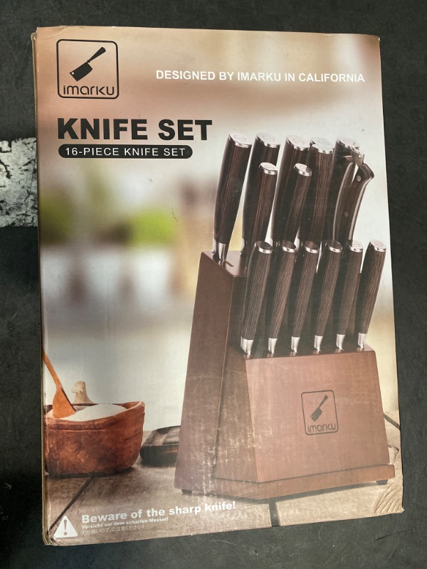 Photo 4 of Kitchen Knife Set, 16-Piece Knife Set with Built-in Sharpener and Wooden Block, Precious Wengewood Handle for Chef Knife Set, German Stainless Steel Knife Block Set, Ultra Sharp Full Tang Forged
