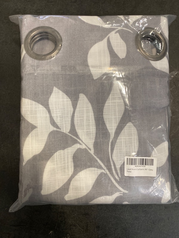 Photo 5 of Treatmentex White and Grey Curtains for Bedroom 84" Length Semi-Sheer Print Leaf Curtains for Living Room Windows, Grommet Top, 2 Pack
