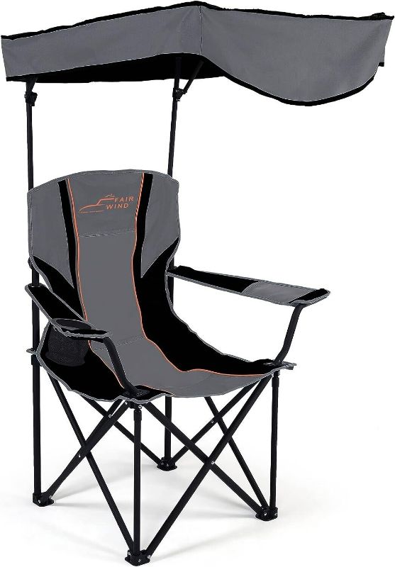 Photo 1 of FAIR WIND Oversized Camping Lounge Chair with Adjustable Shade Canopy for Outdoor Sports Heavy Duty Quad Fold Chair Arm Chair - Support 350 LBS(Black GREY)
