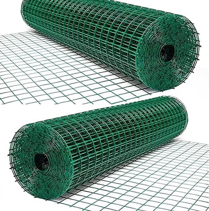 Photo 1 of  40" x 25 Ft Multipurpose Green PVC Welded Wire Garden Fence,0.65" x 0.65" Grid 19 Gauge Chicken Wire Fence for Chicken Coop Garden and Home Improvement Project
