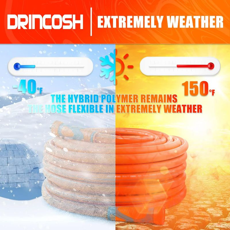 Photo 3 of DRINCOSH Hybrid Garden Hose 100 ft x 5/8", Lead-In Hose Ultra Durable Water Hose Flexible, Lightweight Regular Hose With Swivel Grip Handle, For All-weather Outdoor, Lawn, Car Wash, Backyard
