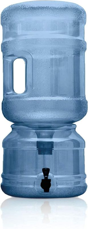 Photo 1 of BPA Free Water Dispenser Base with Spigot & 5 Gallon Water Jug Set - Transparent Blue - for Countertops or Stands - Complete Set
