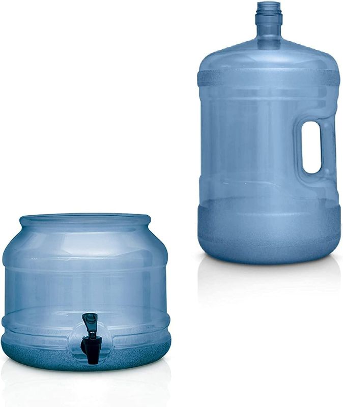 Photo 3 of BPA Free Water Dispenser Base with Spigot & 5 Gallon Water Jug Set - Transparent Blue - for Countertops or Stands - Complete Set
