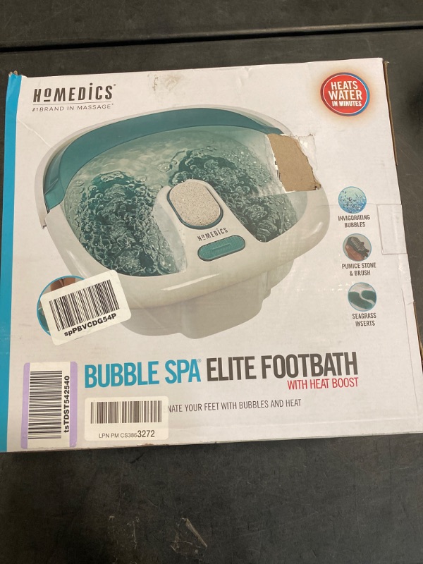 Photo 3 of Homedics Bubble Elite Foot Spa Massager with Heat Boost, 2-in-1 Removable Pedicure Center, Toe-Touch Control, Easy Tote Handle with Splash Guard
