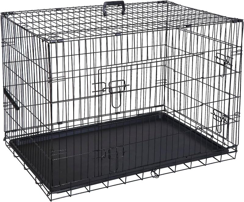 Photo 1 of Epetlover 42-Inch Double Door Dog Crates Folding Metal Pet Kennel Wire Cage with Tray for Small Medium Large Sized Dogs, Indoor Outdoor Travel Use
