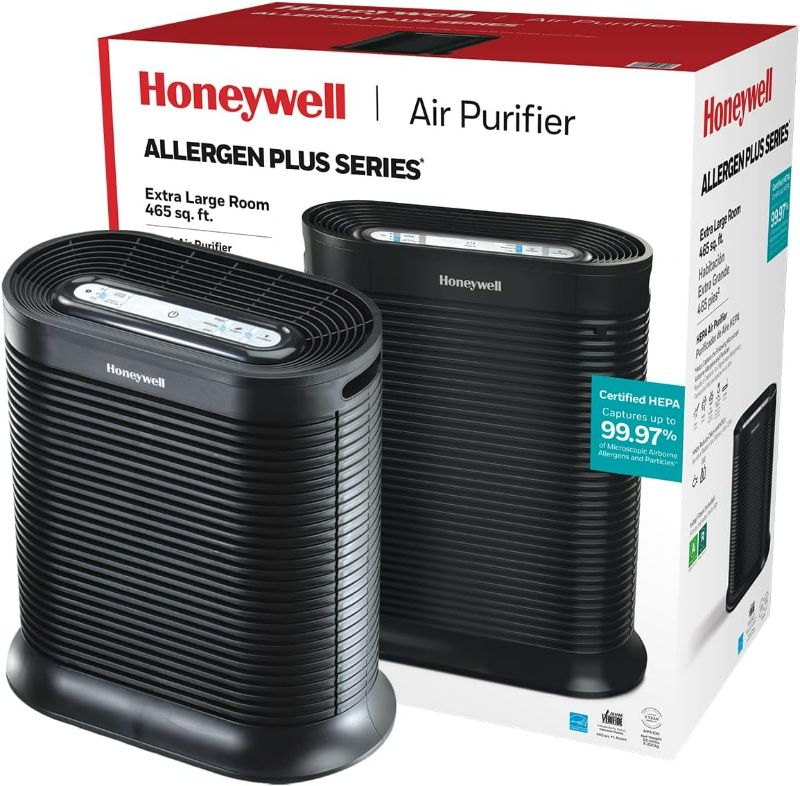 Photo 1 of Honeywell HPA300 HEPA Air Purifier for Extra Large Rooms - Microscopic Airborne Allergen+ Dust Reducer, Cleans Up To 2250 Sq Ft in 1 Hour - Wildfire/Smoke, Pollen, Pet Dander – Black
