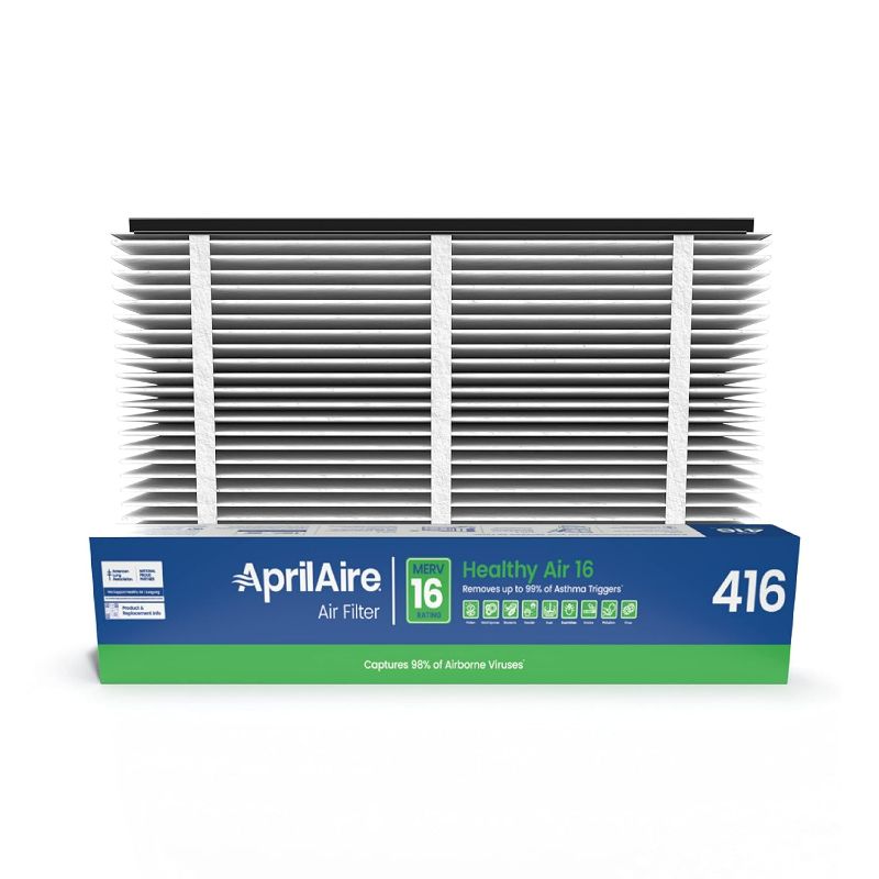 Photo 1 of AprilAire 416 Replacement Filter for AprilAire Whole House Air Purifiers - MERV 16, Allergy, Asthma, & Virus, 16x25x4 Air Filter (Pack of 1)
