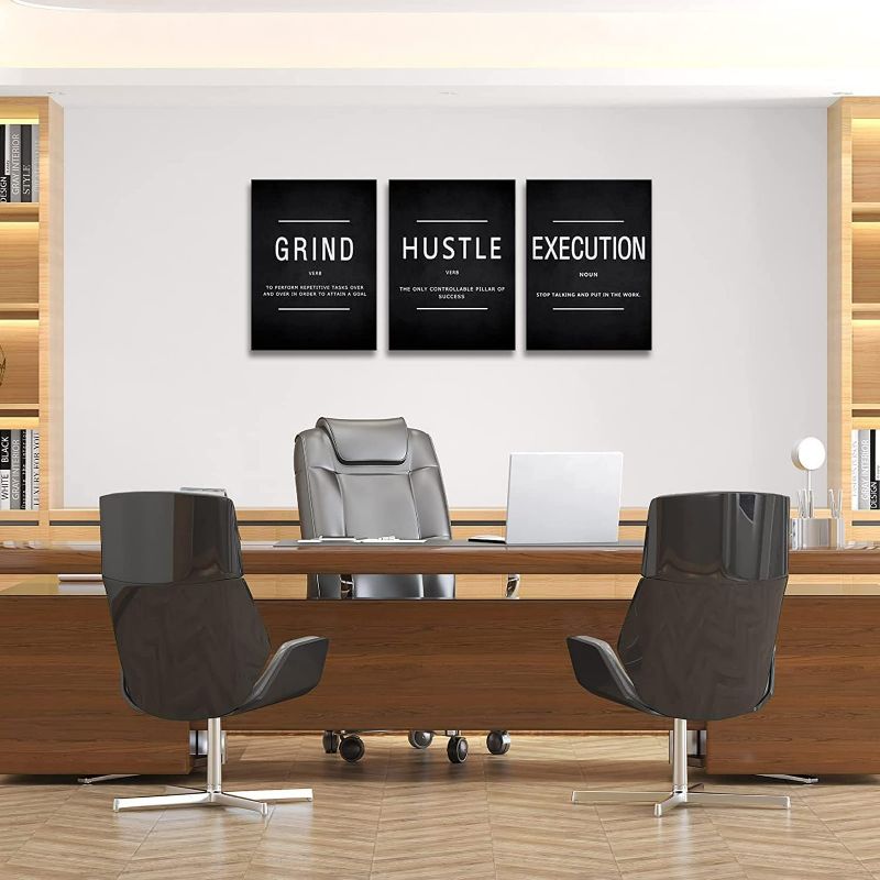 Photo 3 of Canvas Painting Wall Art, Grind Hustle Execution Motivational Wall Art Decoration Posters Prints for Living Room Bedroom, Office Decor, Gallery-Wrapped Canvas Art Set Framed 3PCS
