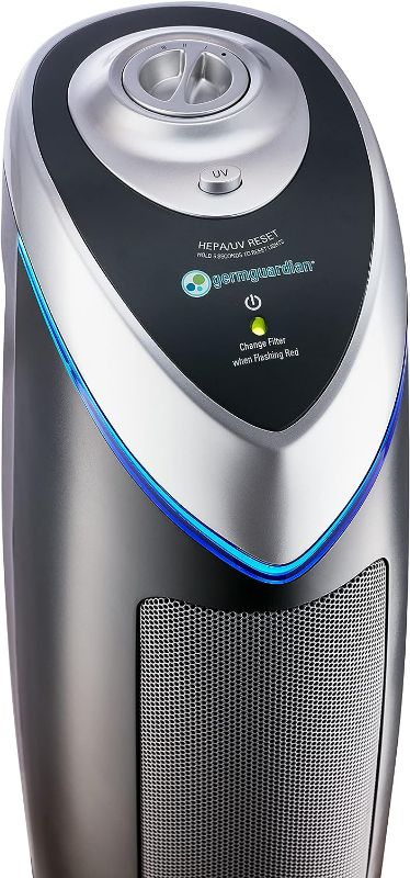 Photo 3 of GermGuardian Air Purifier with HEPA 13 Filter, Removes 99.97% of Pollutants, Covers Large Room up to 743 Sq. Foot Room in 1 Hr, UV-C Light Helps Reduce Germs, Zero Ozone Verified, 22", Gray, AC4825E
