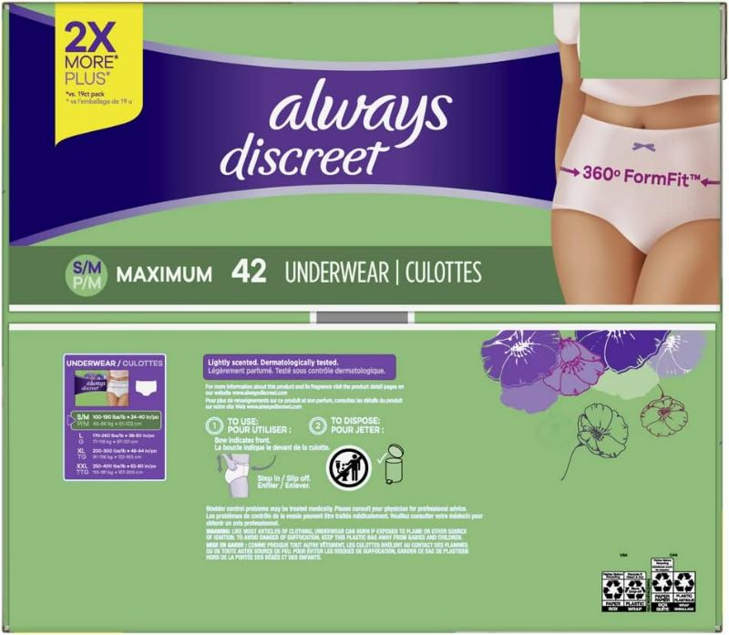 Photo 2 of Always Discreet Incontinence Underwear for Women Maximum Absorbency, S/M, 42 Count
