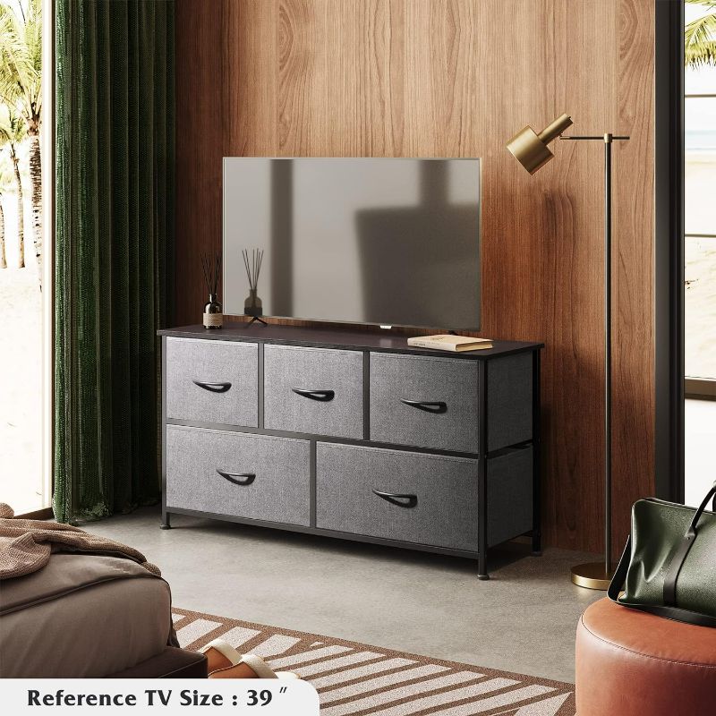 Photo 2 of WLIVE Dresser for Bedroom with 5 Drawers, Wide Chest of Drawers, Fabric Dresser, Storage Organizer Unit with Fabric Bins for Closet, Living Room, Hallway, Nursery, Dark Grey
