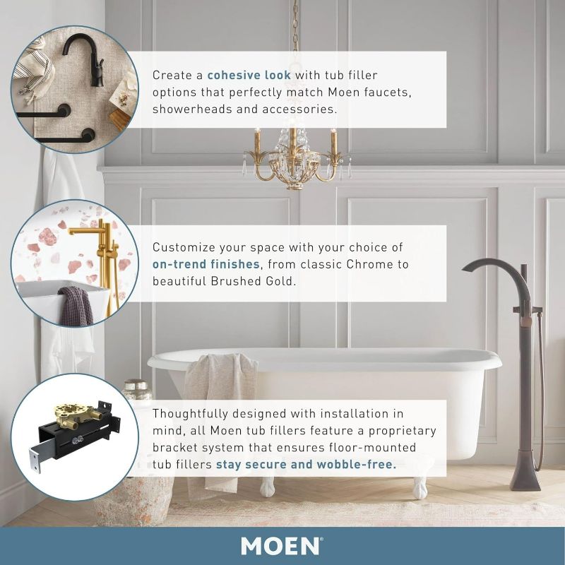 Photo 3 of Moen Voss Brushed Nickel One-Handle Freestanding Floor Mount Tub Filler, Freestanding Bathtub Faucet with Handshower