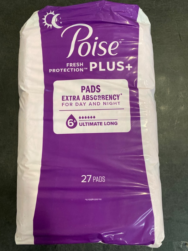 Photo 3 of Poise Incontinence Pads for Women, Ultimate Absorbency, Long, Original Design, 1 Single  Pack of 27)
