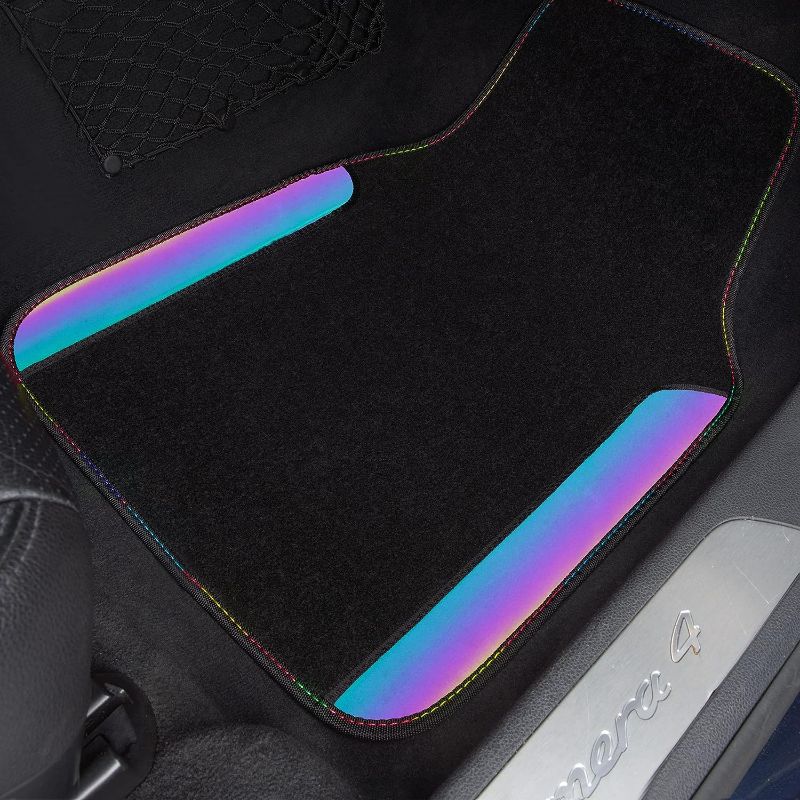 Photo 2 of CAR PASS Rainbow Chameleon Iridescent Reflective PU Leather&Waterproof Universal Carpet car Floor mats,Fit for 95% Suvs,Sedans,Vans,Trucks&Car Mat for Women(Reflective Color Change)
