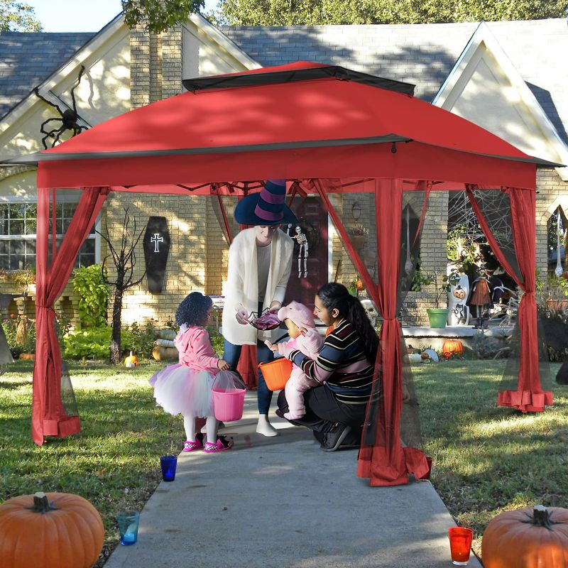 Photo 1 of 11'x11' Pop Up Gazebo for Patios Gazebo Canopy Tent with Sidewalls Outdoor Gazebo with Mosquito Netting Pop Up Canopy Shelter Wedding Tent (Red/ Burgundy)
