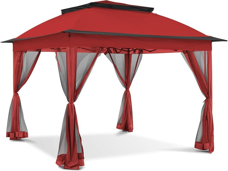 Photo 2 of 11'x11' Pop Up Gazebo for Patios Gazebo Canopy Tent with Sidewalls Outdoor Gazebo with Mosquito Netting Pop Up Canopy Shelter Wedding Tent (Red/ Burgundy)
