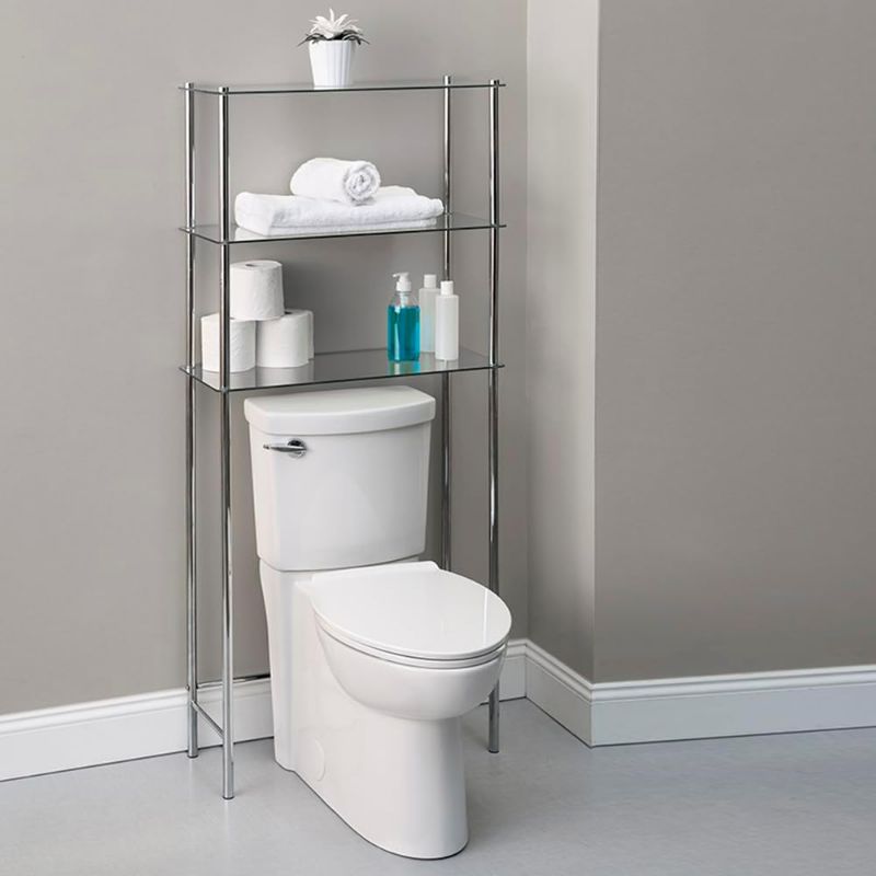 Photo 2 of Home Basics 3 Tier Shelf Over The Toilet Space Saver with Tempered Glass Shelves for Bathroom Storage and Organization, Chrome
