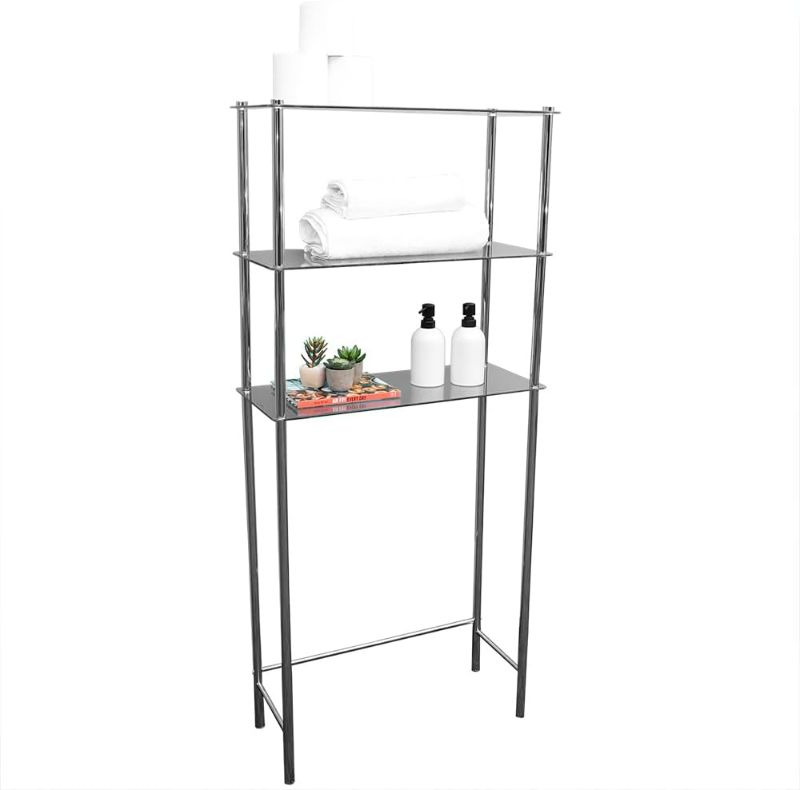 Photo 3 of Home Basics 3 Tier Shelf Over The Toilet Space Saver with Tempered Glass Shelves for Bathroom Storage and Organization, Chrome
