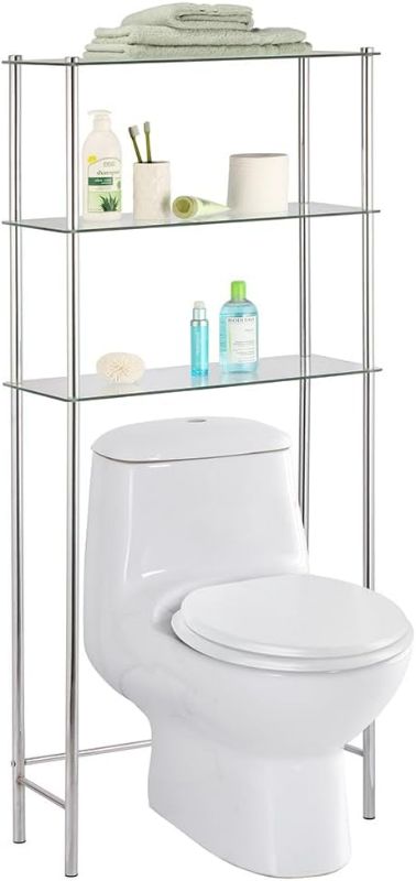 Photo 1 of Home Basics 3 Tier Shelf Over The Toilet Space Saver with Tempered Glass Shelves for Bathroom Storage and Organization, Chrome
