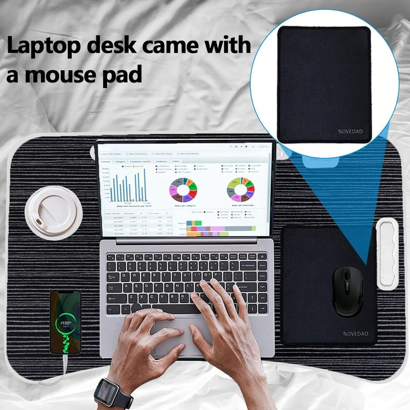 Photo 3 of Laptop Bed Table Tray Holder,Foldable Laptop Desk Table with USB Port/Carry Handles/Cup Holder/Drawer for Bed/Sofa/Couch/Study/Balcony/Reading/Writing (Comes with Mouse Pad +PVC Placemat)
