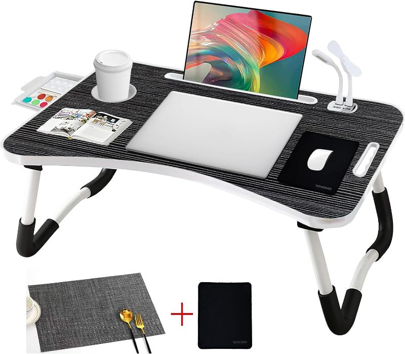 Photo 1 of Laptop Bed Table Tray Holder,Foldable Laptop Desk Table with USB Port/Carry Handles/Cup Holder/Drawer for Bed/Sofa/Couch/Study/Balcony/Reading/Writing (Comes with Mouse Pad +PVC Placemat)
