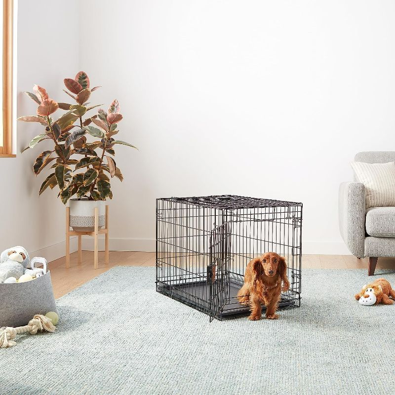Photo 4 of Amazon Basics - Durable, Foldable Metal Wire Dog Crate with Tray, Single Door, 30 x 19 x 21 Inches, Black
