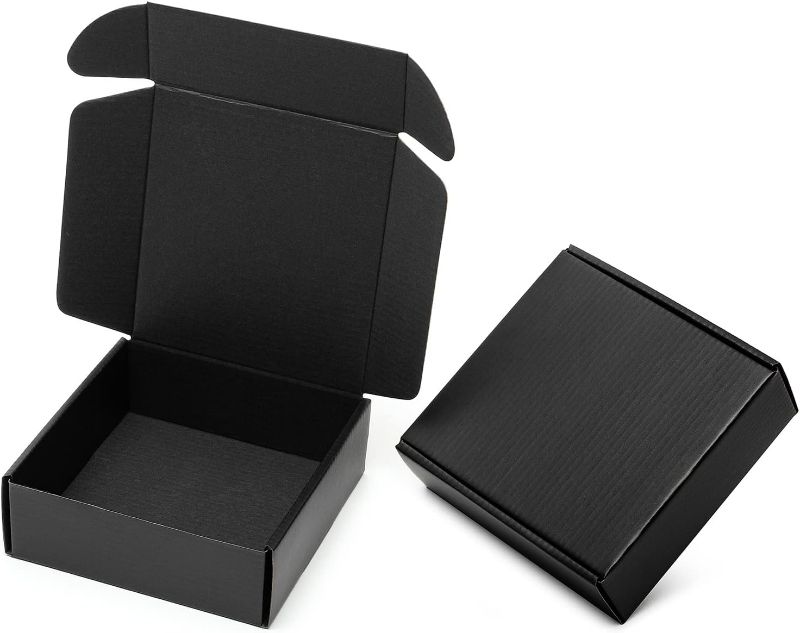 Photo 2 of 6x6x2 Inches Shipping Boxes for Small Business Pack of 25, Small Cardboard Corrugated Mailer Boxes for Shipping Packaging Craft, Mailing Packing for Valentine's Day, Birthday, Graduation 6x6x2 Inches B# Black