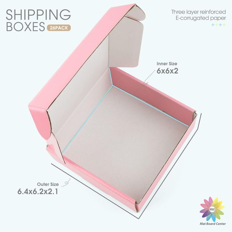 Photo 2 of Pink Shipping Boxes 6"x6"x2" - 25 Pack Small Cardboard Corrugated Mailer Boxes for Small Business Packaging Mailing Packing...
