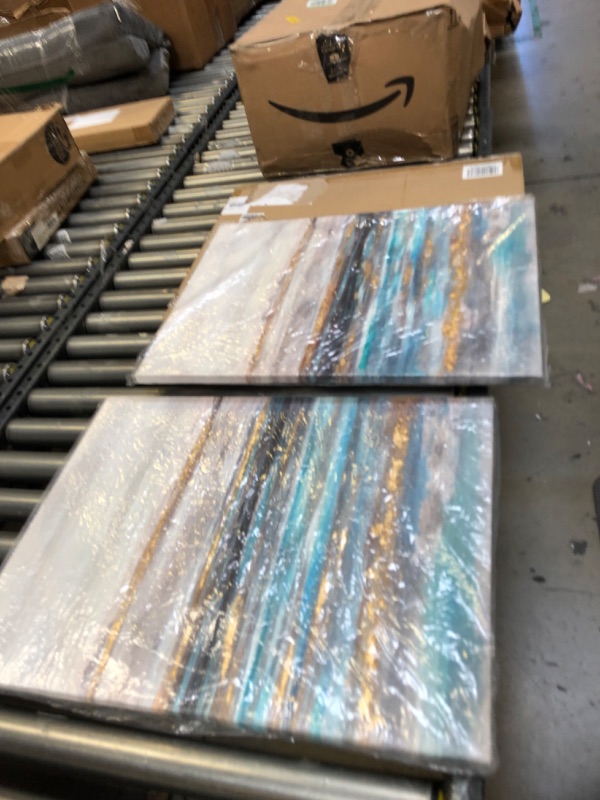 Photo 1 of Abstract Canvas Artwork Blue Painting: Gold Foils and Mutil Color Texture Modern Art for Wall Decor (18" x 24'' x 2) 24'' x 18'' x 2pc Abstract wall art
