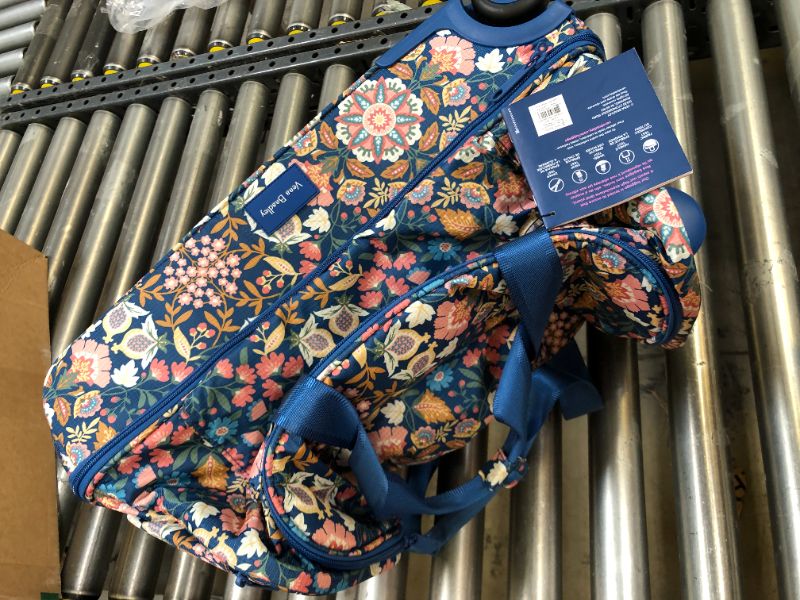 Photo 3 of Vera Bradley Women's Recycled Ripstop Foldable Rolling Duffel Bag One Size Enchanted Mandala Blue