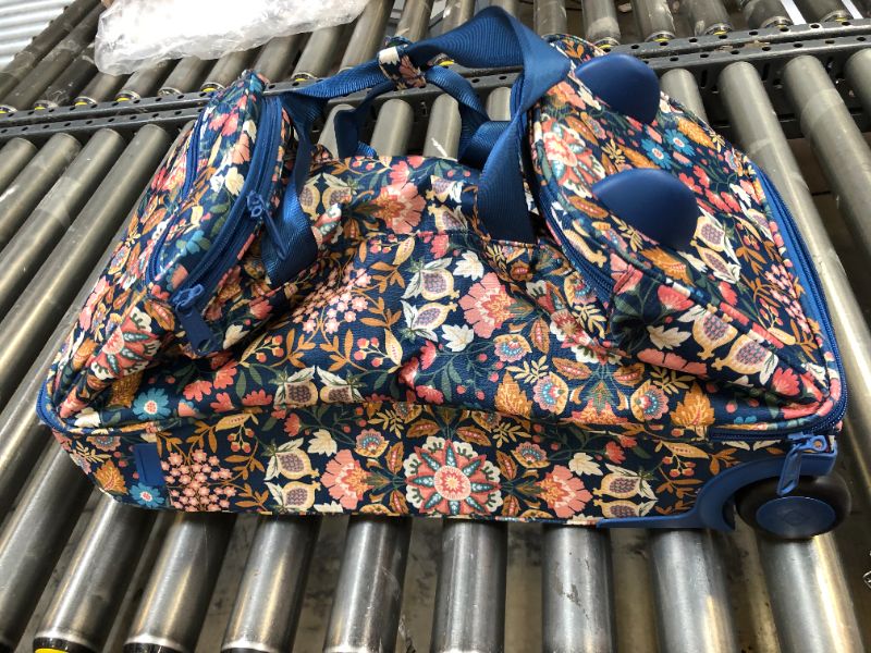 Photo 2 of Vera Bradley Women's Recycled Ripstop Foldable Rolling Duffel Bag One Size Enchanted Mandala Blue