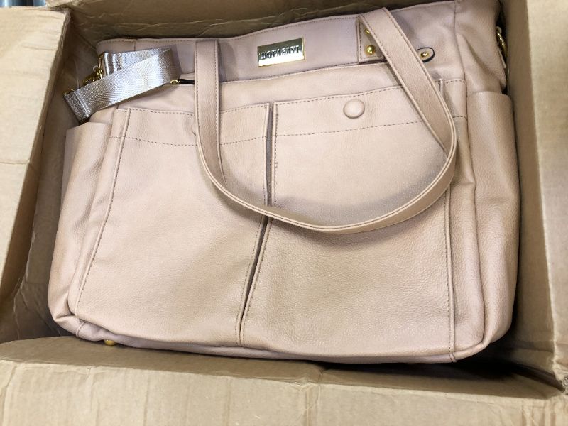Photo 1 of DOFASAYI Leather Diaper Bag - Fashionable Atmosphere Leather Diaper Bag Backpack for Mom and Dad, Diaper Bag Tote with Changing Pad, Cosmetic Bag, Messenger Strap, Stroller Hook, Beige