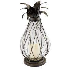 Photo 1 of 17 in. Aged Bronze Outdoor Patio LED Candle Pineapple Lantern
