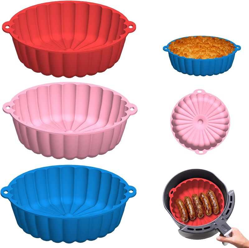Photo 1 of 3-Pack Air Fryer Silicone Pot, 8.5 Inch Air Fryer Basket, Food Grade Accessories, Reusable Air Fryer Liner, Replacement of Parchment Liners, No Need to Clean the Fryer(For 5 to 6QT)