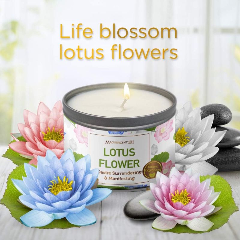 Photo 1 of 2 P ACK -Magnificent 101 Long Lasting Lotus Flower Aromatherapy Candle | 6 Oz - 35 Hour Burn Time | Paraffin Free, All Natural & Organic Soy Wax Candle for Desire Surrendering, Manifestation & Purification 