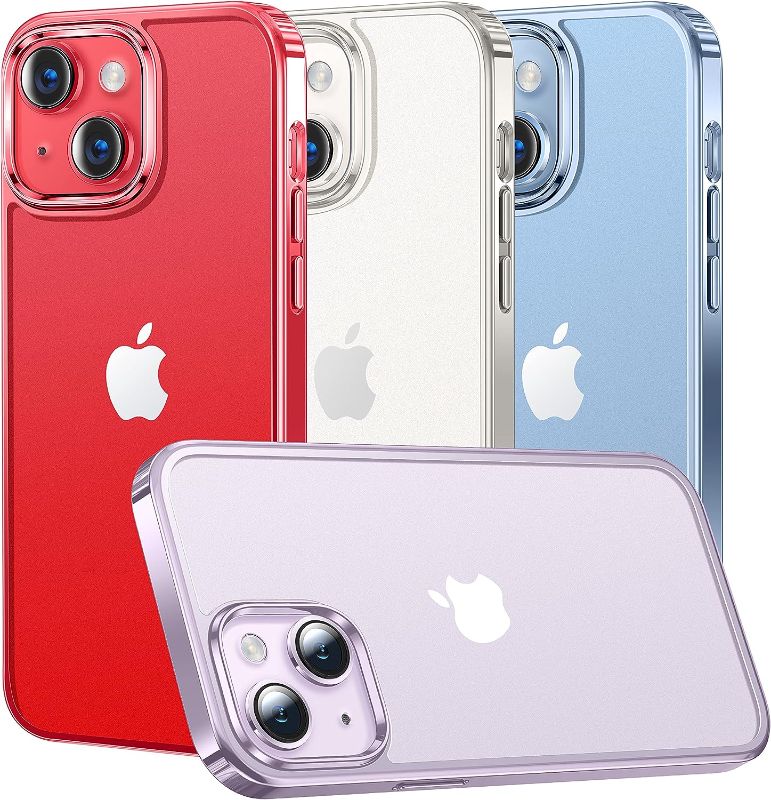 Photo 1 of Alphex Caseless Looks for iPhone 14 Plus Case [Never Yellowing] [8FT Military Drop Protection] Glossy Soft Frame Shockproof Slim Thin Clear Phone Cover Women Men 6.7 inch, Red CASE PACK QTY 6