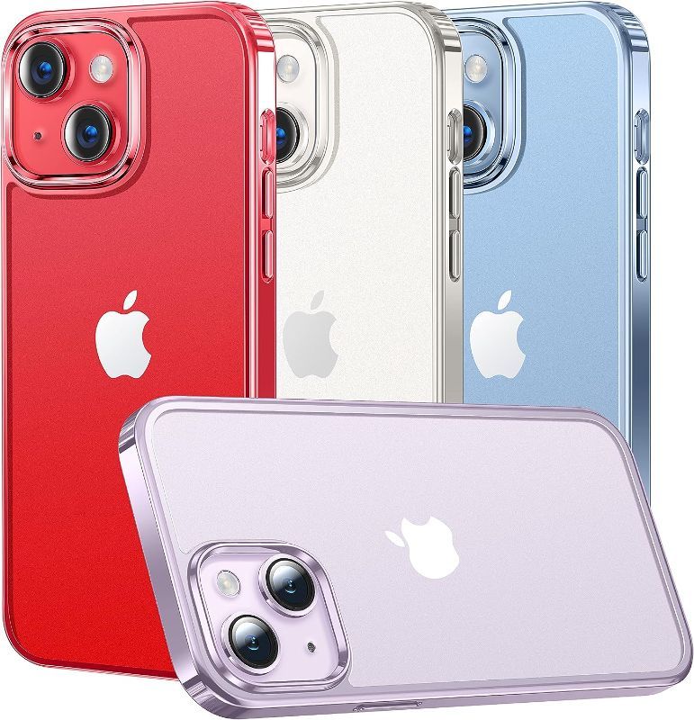 Photo 1 of Alphex Caseless Looks for iPhone 14 Plus Case [Never Yellowing] [8FT Military Drop Protection] Glossy Soft Frame Shockproof Slim Thin Clear Phone Cover Women Men 6.7 inch, Red CASE PACK QTY 6